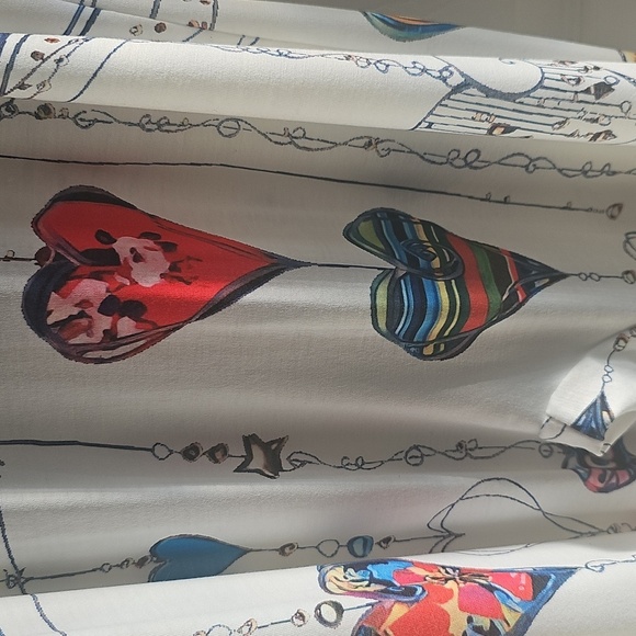 NWOT White Printed Tie Strap Jumpsuit/Overalls Colorful Bird/Heart Design Medium - Picture 3 of 15